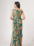 Teal Blue Organza Floral Print Saree