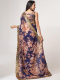 Bright Purple Organza Floral Digital Printed Saree
