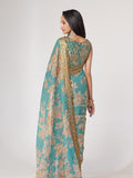 Turquoise Floral Digital Printed Saree In Organza
