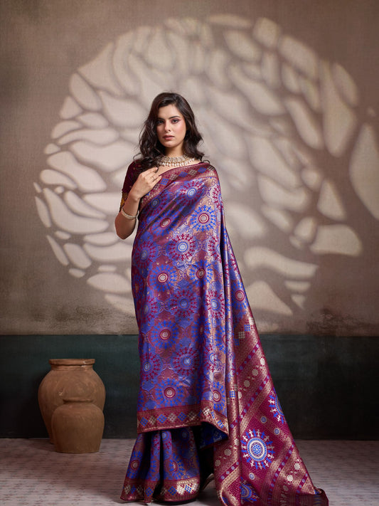 Blue Zari Meenakari Woven Art Silk Saree