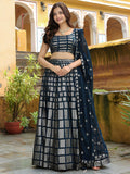 Navy Blue Georgette Embroidered Lehenga Choli
