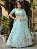 Sky Blue Net Sequin Embroidered Lehenga Choli