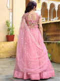 Pink Thread Embroidered Lehenga Choli In Net