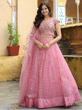 Pink Thread Embroidered Lehenga Choli In Net