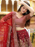 Maroon Embroidered Lehenga Choli In Silk