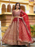 Maroon Embroidered Lehenga Choli In Silk