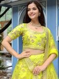 Neon Green Embroidered Lehenga Choli In Silk