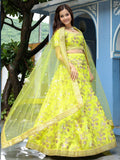 Neon Green Embroidered Lehenga Choli In Silk
