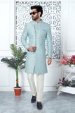 Sky Blue Jacquard Silk Indo Western Sherwani