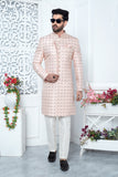 Pink Indo Western Sherwani In Jacquard