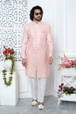 Pink Jacquard Woven Sherwani for Men