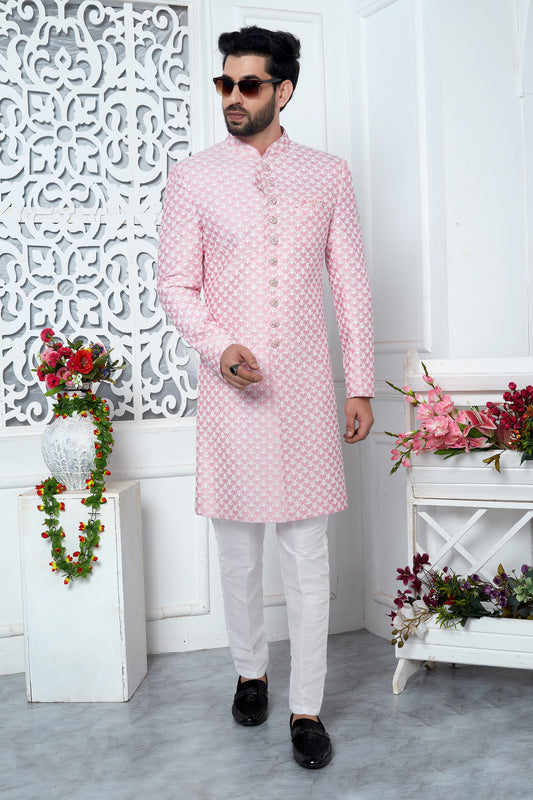 Pink Indo Western Sherwani For Men