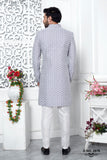 Grey Jacquard Woven Indo Sherwani