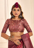 Wine Zari Woven Party Wear Silk Saree