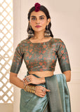 Traditional Grey Zari Woven Tussar Silk Saree