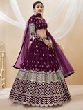 Festive Wine Sequin Embroidered Lehenga Choli