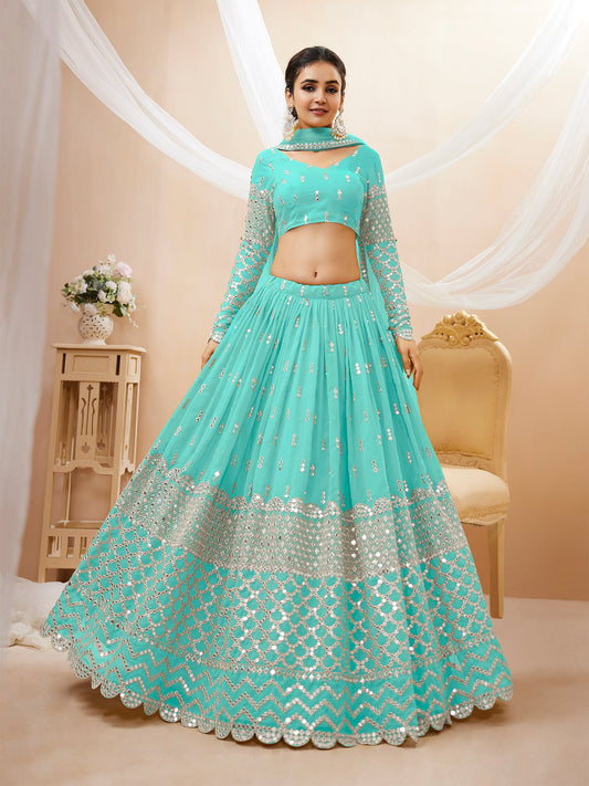 Sky Blue Sequin Embroidered Lehenga Choli