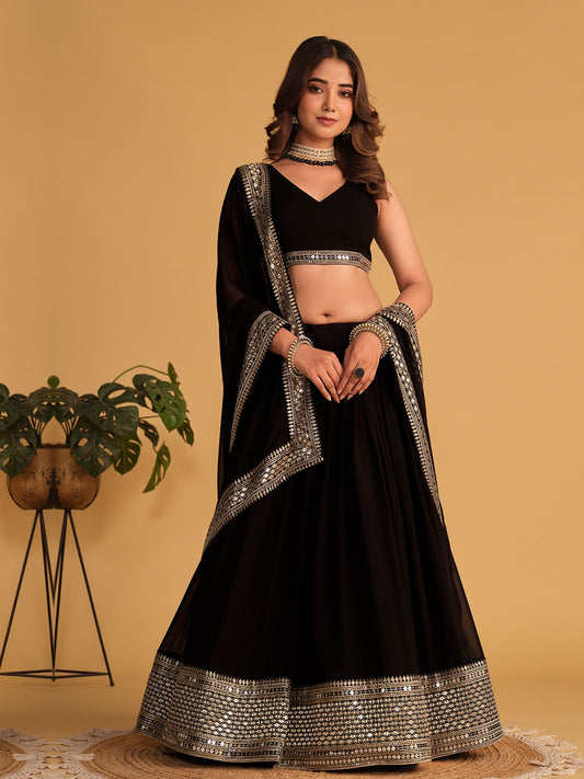 Black Sequin Emroidered Festive Lehenga Choli