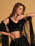 Black Sequin Emroidered Velvet Lehenga Choli