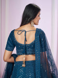 Blue Zari Embroidered Party Wear Lehenga