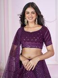 Purple Zari Embroidered Party Wear Lehenga