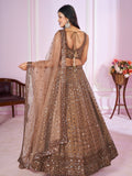 Brown Zari Embroidered Party Wear Lehenga