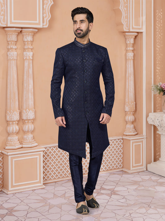 Navy Blue Sequin Embroidered Indo Western Set