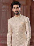 Cream Sequin Embroidered Indo Sherwani