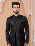 Black Silk Embroidered Indo Western Sherwani