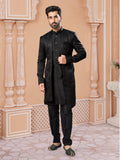 Black Silk Embroidered Indo Western Sherwani