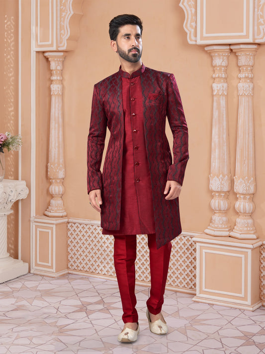 Maroon Sequin Embroidered Indo Sherwani