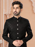 Black Silk Sequin Embroidered Indo Sherwani