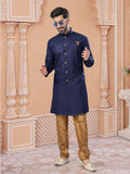 Blue Silk Embroidered Indo Western Sherwani