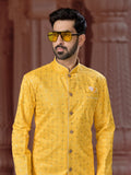 Designer Yellow Sequin Embroidered Indo Sherwani