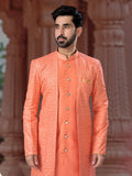 Stylish Peach Sequin Embroidered Indo Sherwani