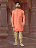 Stylish Peach Sequin Embroidered Indo Sherwani