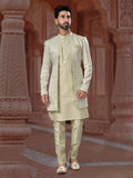 Cream Sequin Embroidered Indo Sherwani Set