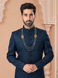 Navy Blue Silk Embroidered Indo Western Sherwani