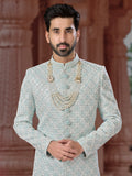 Light Blue Sequin Embroidered Indo Sherwani