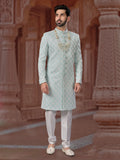 Light Blue Sequin Embroidered Indo Sherwani