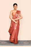 Peach Zari Woven Embroidered Art Silk Saree