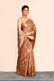 Brown Zari Woven Banarasi Silk Saree