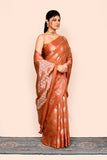 Peach Zari Woven Banarasi Silk Saree