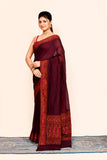 Maroon Zari Woven Embroidered Silk Saree