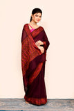 Maroon Zari Woven Embroidered Silk Saree