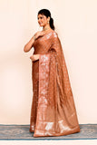 Brown Zari Woven Embroidered Banarasi Saree