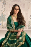 Bottle Green Anarkali Dupatta Set with Zari Detail