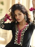 Black Mirror Embroidery Party Wear Palazzo Suit