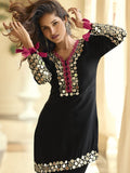 Black Mirror Embroidery Party Wear Palazzo Suit