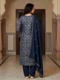 Navy Blue Abstract Printed Kurta Set in Art Silk